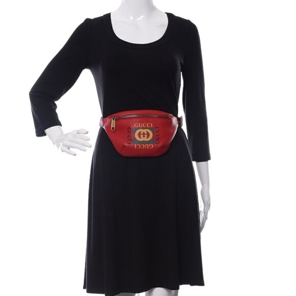 ❤️NWOT Gucci Belt Grained Logo Hibiscus Red Calfskin Cross Body Bag - Picture 9 of 14